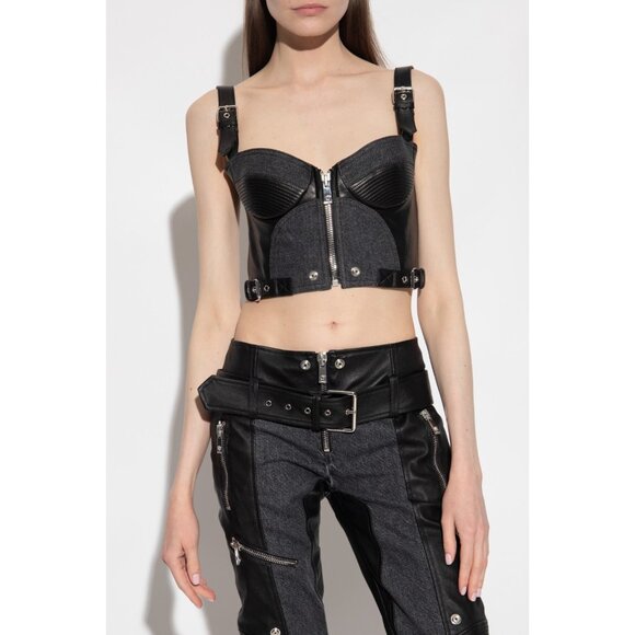 Versace Gray Denim Black Leather Bustier NWT $2575 Size 0 | 36 - Picture 1 of 11